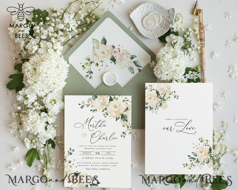 Floral wedding Invitations Set Template, Instant Download Printable Invites Home Printing, Simple Boho Wedding Invitation Card Set WRoses55-0