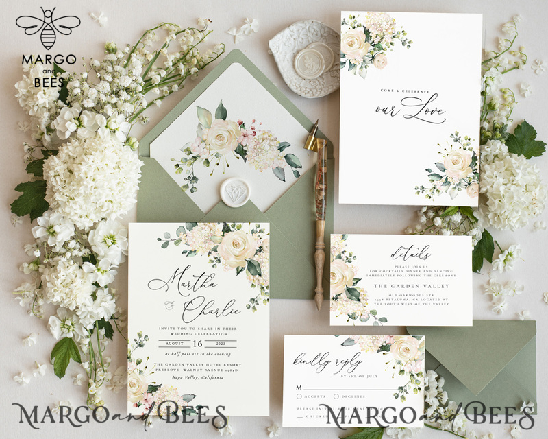 Floral wedding Invitations Set Template, Instant Download Printable Invites Home Printing, Simple Boho Wedding Invitation Card Set WRoses55-2