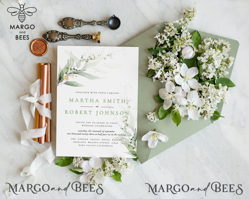 Sage Green wedding invitation template, Instant download Greenery Wedding Invites, Modern Garden Wedding Invitations Set Printable-1