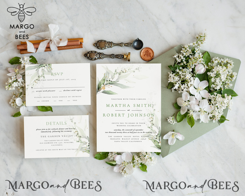 Sage Green wedding invitation template, Instant download Greenery Wedding Invites, Modern Garden Wedding Invitations Set Printable-0