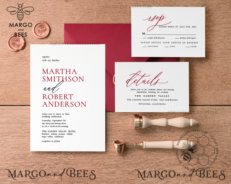 Minimalist Maroon wedding invitation template, Instant download Invite, Printable Invites For Home Printing, Burgundy wedding invitations-0