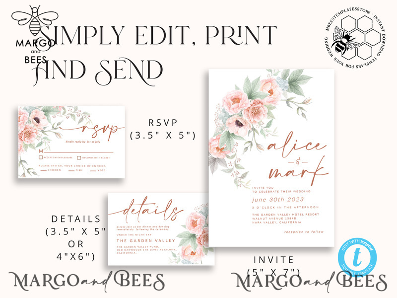 Elegant Rustic wedding Invitations Set Template, Instant Download Printable Invites Home Printing, Simple Boho Wedding Invitation Card Set-4