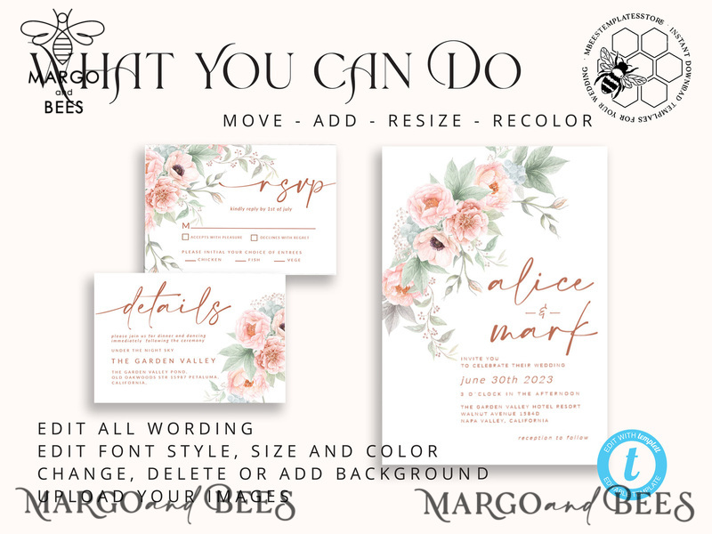 Elegant Rustic wedding Invitations Set Template, Instant Download Printable Invites Home Printing, Simple Boho Wedding Invitation Card Set-6