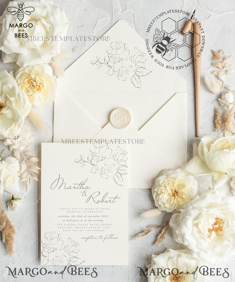 Fine art wedding invitation template, Instant download minimalist Wedding Invites, Simple Wedding Invitation Printable Template Invitations-0