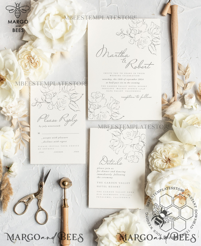 Fine art wedding invitation template, Instant download minimalist Wedding Invites, Simple Wedding Invitation Printable Template Invitations-2