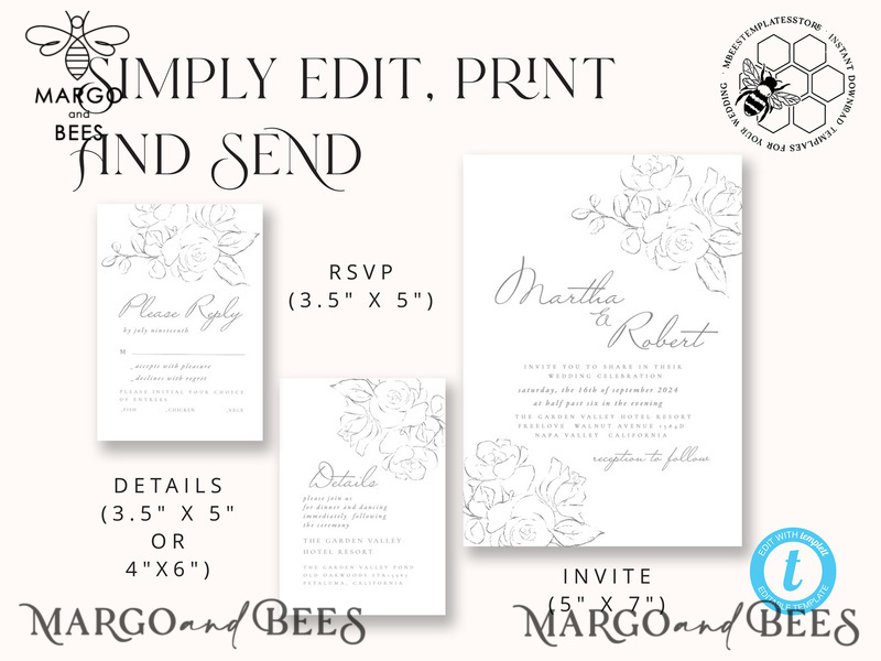Fine art wedding invitation template, Instant download minimalist Wedding Invites, Simple Wedding Invitation Printable Template Invitations-5