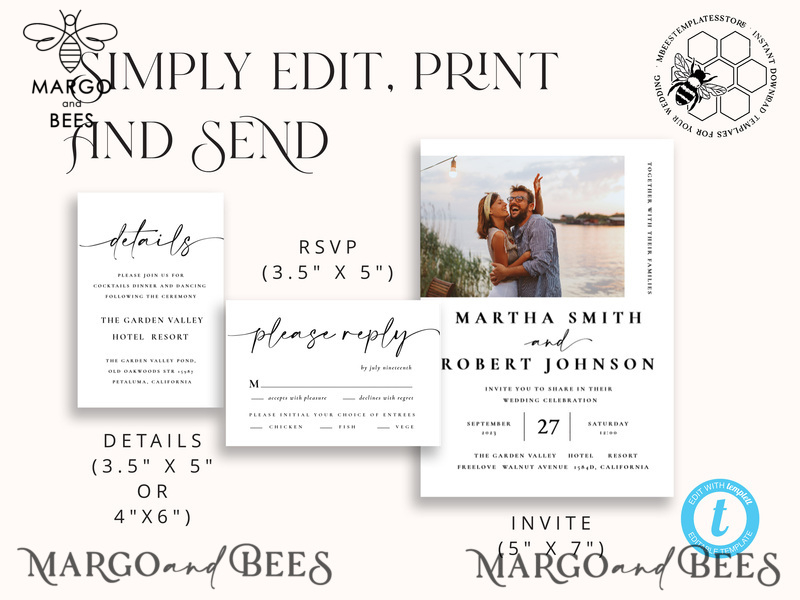 Minimalist wedding invitation template with Photo, Instant download Invite, Printable Invites For Home Printing, Beige wedding invitations-5
