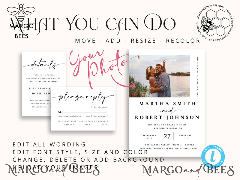 Minimalist wedding invitation template with Photo, Instant download Invite, Printable Invites For Home Printing, Beige wedding invitations-8