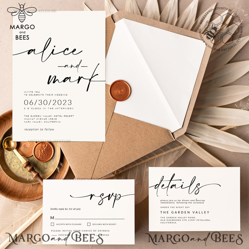 Modern wedding invitation template, Instant download Boho Wedding Invites, Simple Wedding Invitation Printable Template Elegant Invitations-0