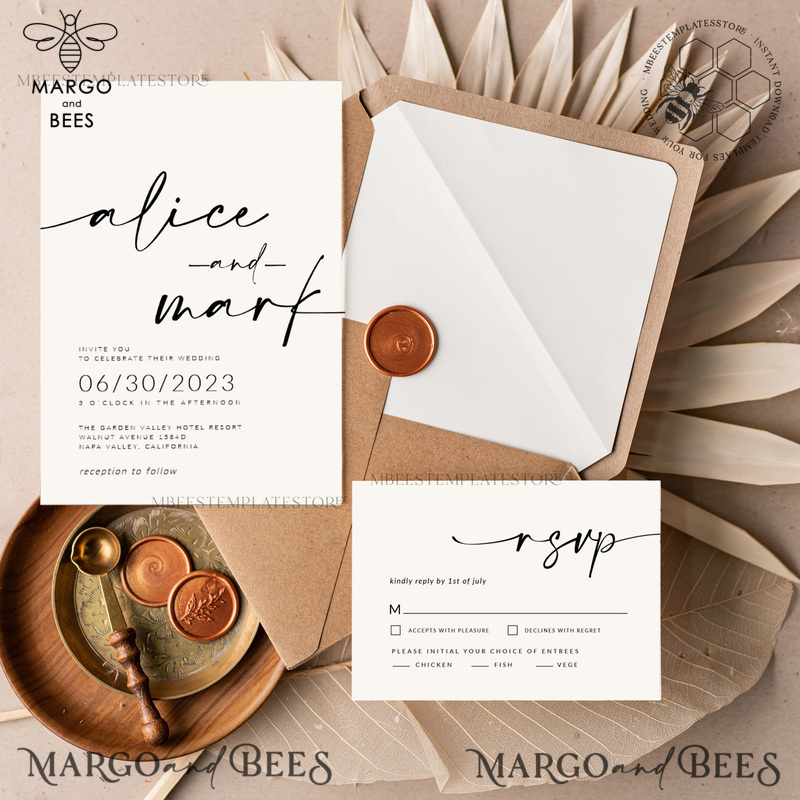 Modern wedding invitation template, Instant download Boho Wedding Invites, Simple Wedding Invitation Printable Template Elegant Invitations-2