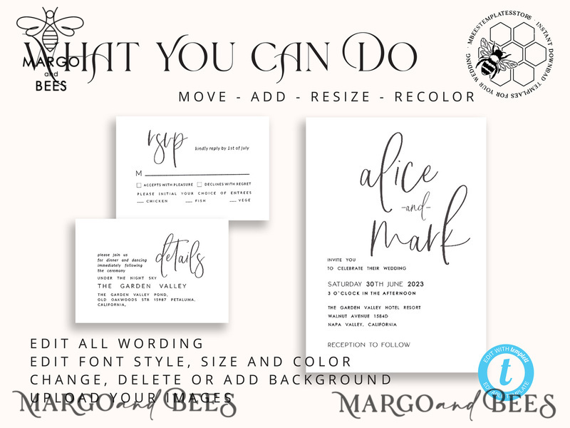 Modern wedding invitation template, Instant download Boho Wedding Invites, Simple Wedding Invitation Printable Template Rustic Invitations-5
