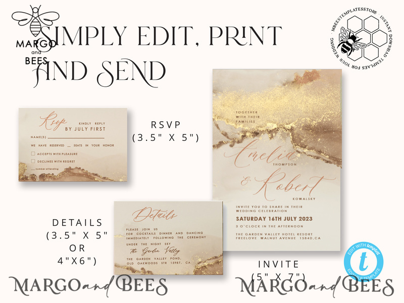 Modern Glam wedding Invitation Template, Instant Download Printable Invites Home Printing, Gold Boho Wedding Invitation Card Set terracotta-4