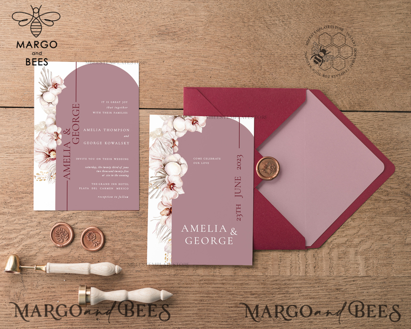 Arch Maroon wedding invitation template, Instant download Invite, Printable Invites For Home Printing, mauve boho wedding invitations-2
