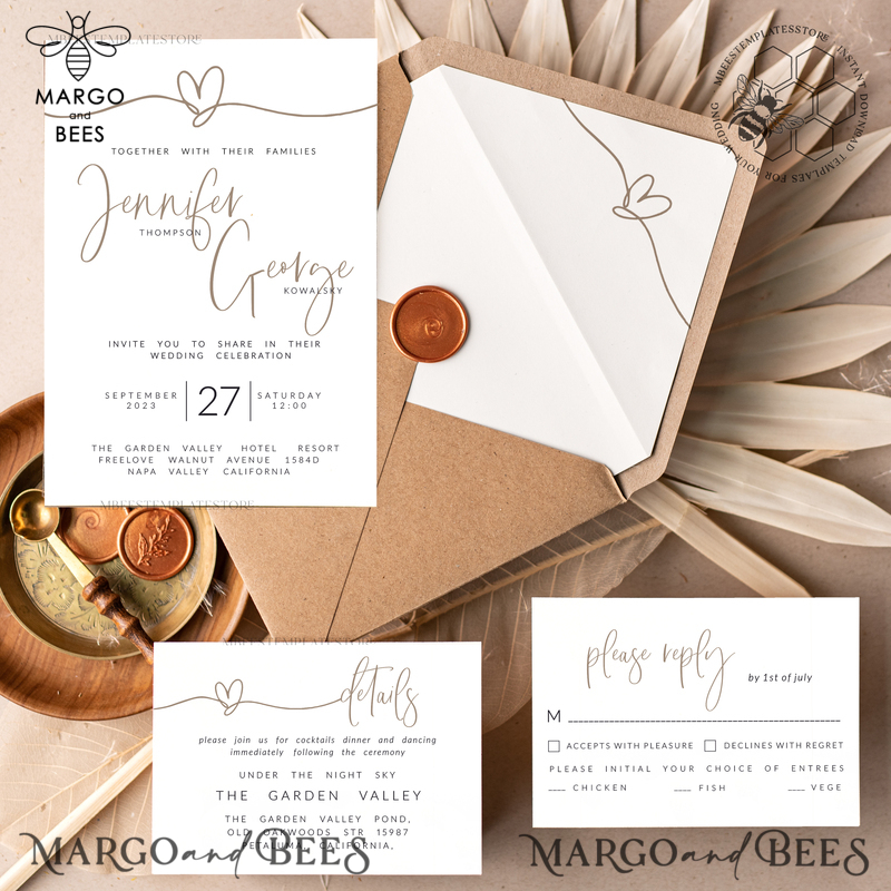 Modern wedding invitation template, Instant download Boho Wedding Invites, Simple Wedding Invitation Printable Template Rustic Invitations-0