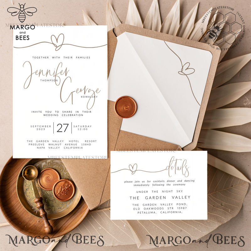 Modern wedding invitation template, Instant download Boho Wedding Invites, Simple Wedding Invitation Printable Template Rustic Invitations-1