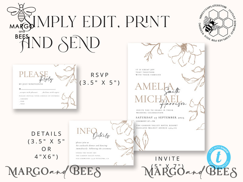 Fine art beige wedding invitation template, Instant download Boho Wedding Invites, Simple nude Invitation Printable Template Elegant Invites-4
