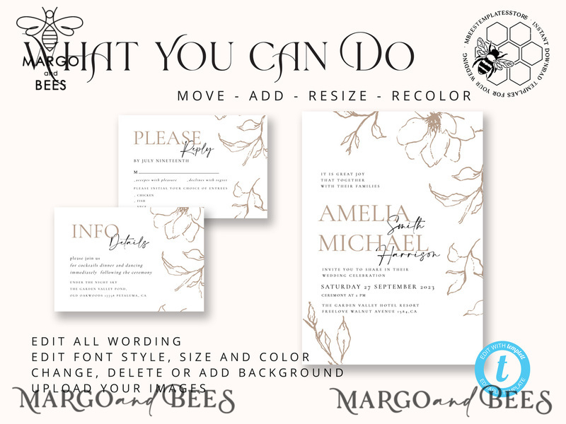 Fine art beige wedding invitation template, Instant download Boho Wedding Invites, Simple nude Invitation Printable Template Elegant Invites-5