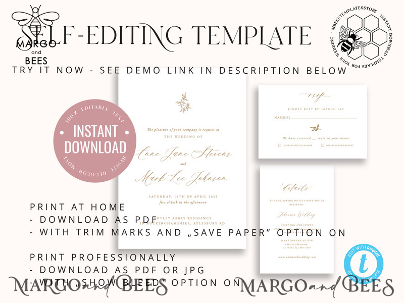 Fine art wedding invitation template, Instant download Boho Wedding Invites, Simple Wedding Invitation Printable Template, Elegant Invites-6