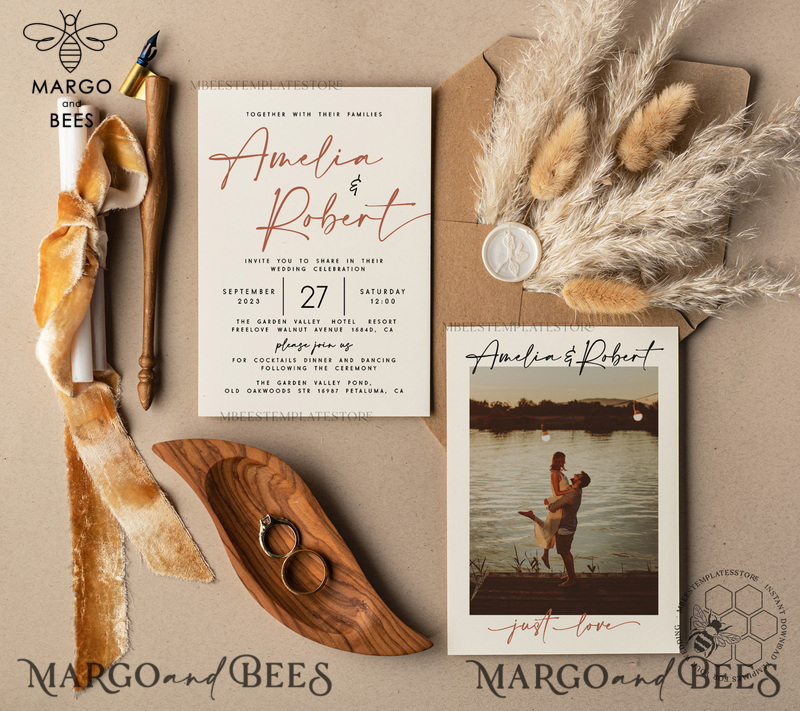 Modern wedding Invitation Template with Photo, Instant Download Printable Invites Home Printing, Simple Boho Wedding Invitation Card Set-0