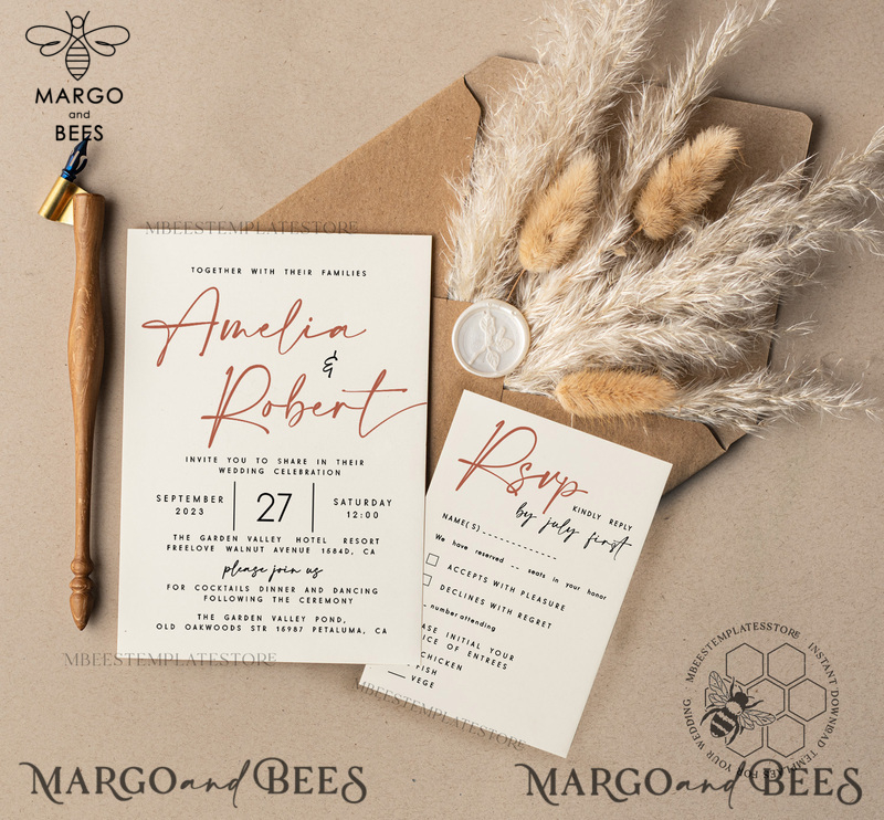Modern wedding Invitation Template with Photo, Instant Download Printable Invites Home Printing, Simple Boho Wedding Invitation Card Set-3