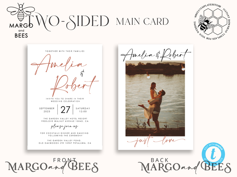 Modern wedding Invitation Template with Photo, Instant Download Printable Invites Home Printing, Simple Boho Wedding Invitation Card Set-6