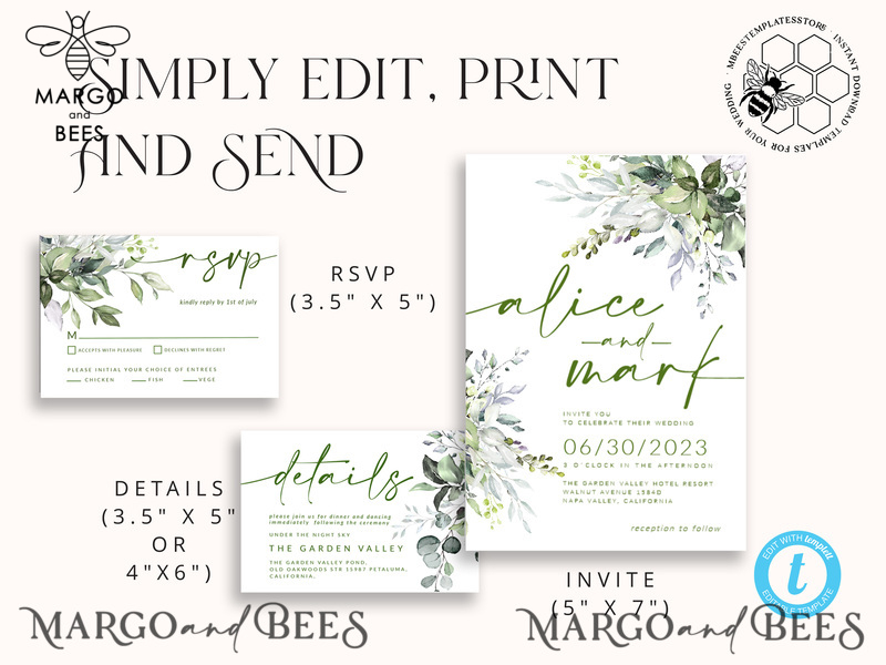 Sage Green wedding invitation template, Instant download Greenery Wedding Invites, Eucalyptus Garden Wedding Invitation Printable-4