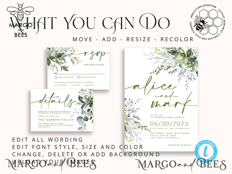 Sage Green wedding invitation template, Instant download Greenery Wedding Invites, Eucalyptus Garden Wedding Invitation Printable-6