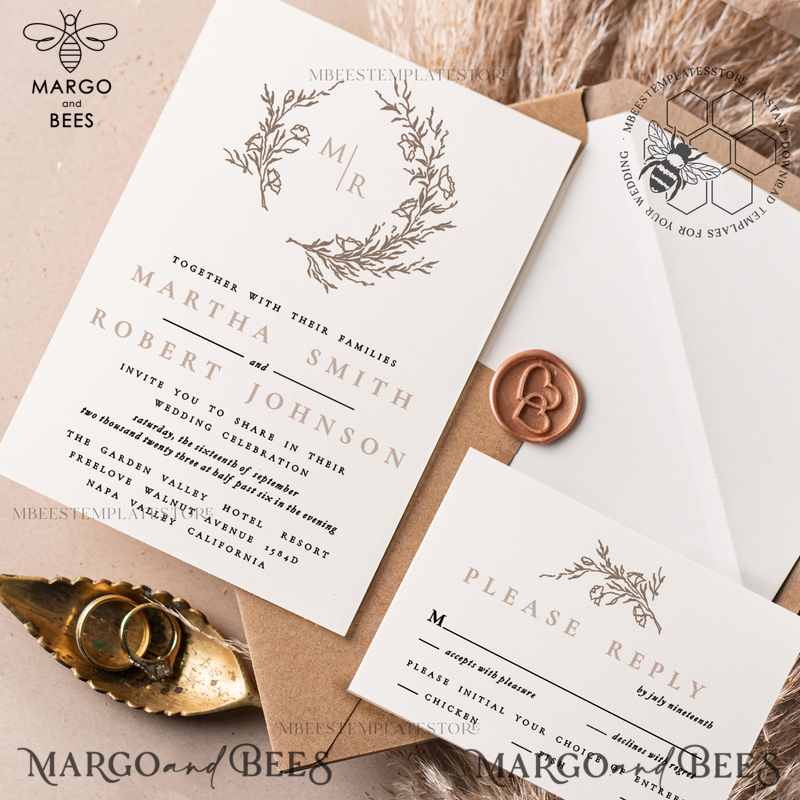 Modern wedding Invitation Template, Instant Download Printable Invites Home Printing, Simple Boho Wedding Invitation Card Set-1