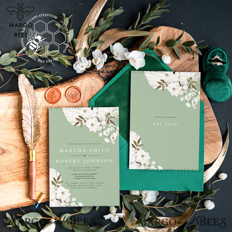 Sage Green wedding invitation template, Instant download Greenery Wedding Invites, Rustic Garden Wedding Invitations  Set Printable-1