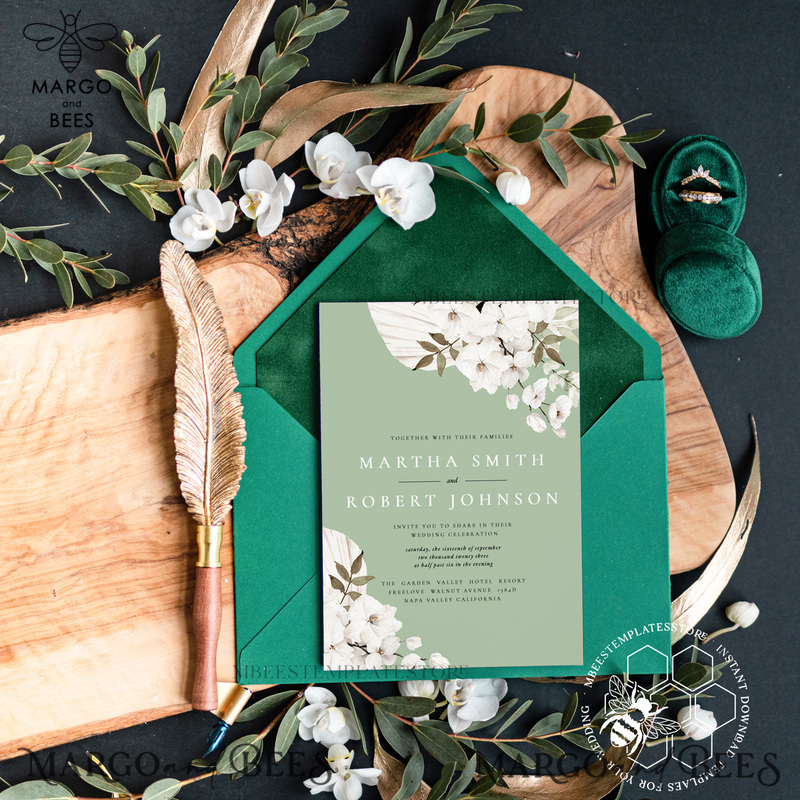 Sage Green wedding invitation template, Instant download Greenery Wedding Invites, Rustic Garden Wedding Invitations  Set Printable-3