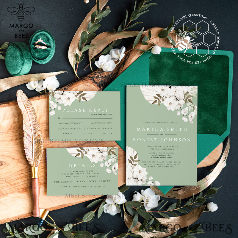 Sage Green wedding invitation template, Instant download Greenery Wedding Invites, Rustic Garden Wedding Invitations  Set Printable-2