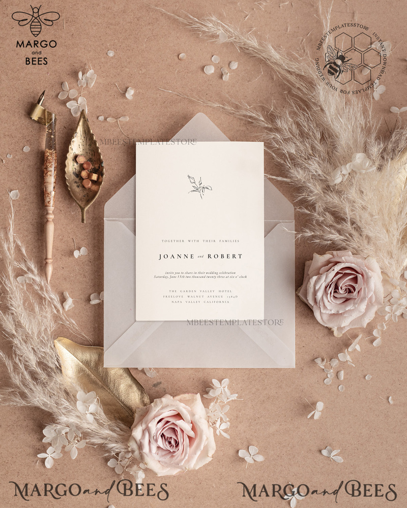 Fine art wedding invitation template, Instant download Boho Wedding Invites, Simple Wedding Invitation Printable Template Rustic Invitations-3