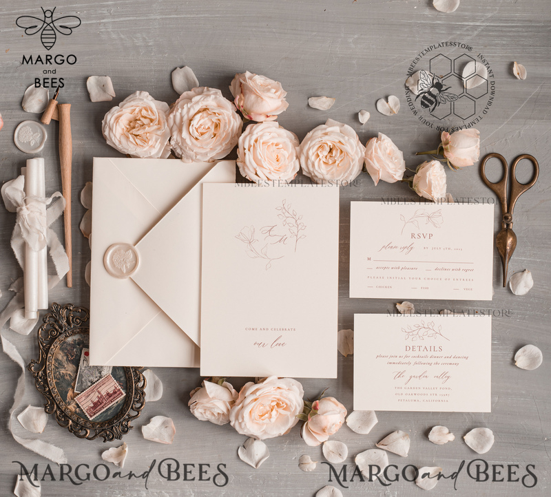 Elegant wedding Invitation Template, Simple Instant Download Printable Invites Home Printing, Boho Modern Wedding Invitation Card Set-2