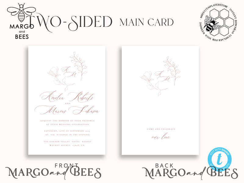 Elegant wedding Invitation Template, Simple Instant Download Printable Invites Home Printing, Boho Modern Wedding Invitation Card Set-9