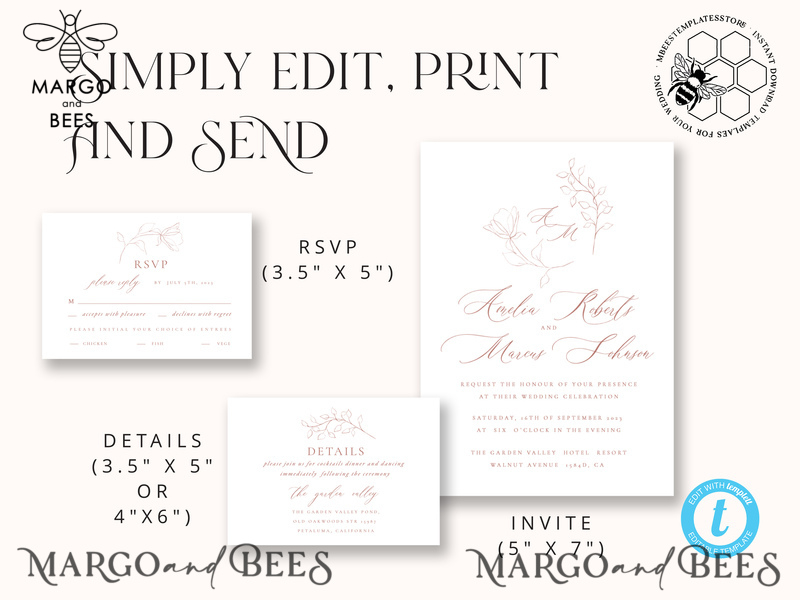 Elegant wedding Invitation Template, Simple Instant Download Printable Invites Home Printing, Boho Modern Wedding Invitation Card Set-6
