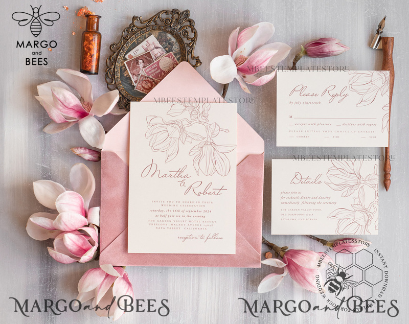 Fine art pink wedding invitation template, Instant download Wedding Invites, Simple Wedding Invitation Printable Template Invitations-1