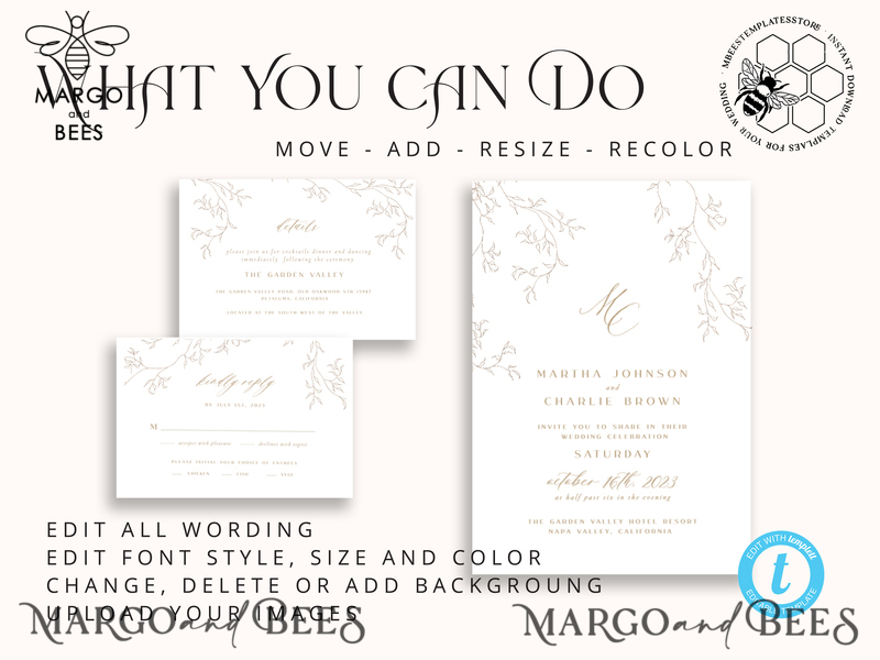 Modern wedding invitation template, Instant download Boho Wedding Invites, Simple Wedding Invitation Printable Template, Elegant Invites-4