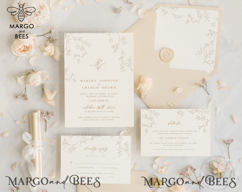 Modern wedding invitation template, Instant download Boho Wedding Invites, Simple Wedding Invitation Printable Template, Elegant Invites-0