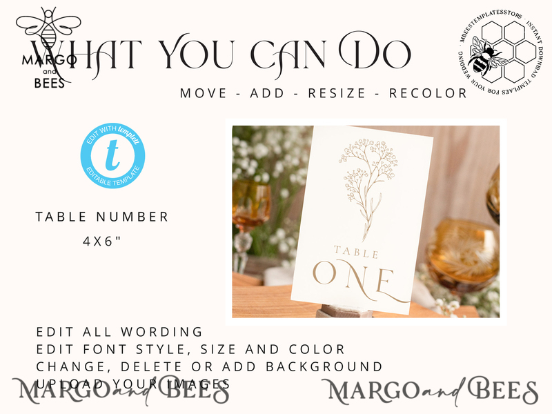 Rustic table number template, table numbers editable, Instant download Modern table numbers, Garden table number  Printable, WGyp2-1
