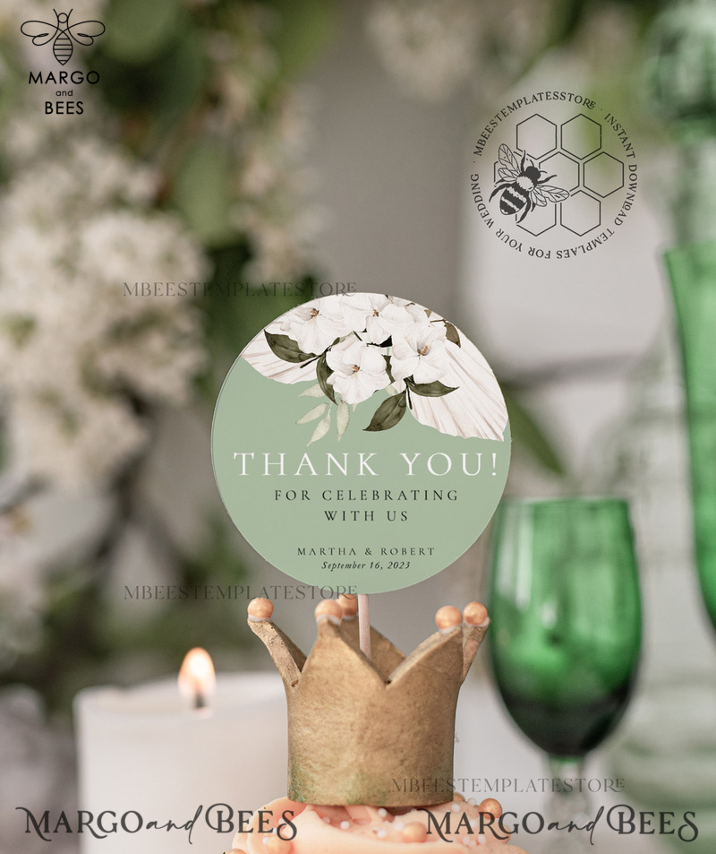 Sage Green Round Favor Tag Template, Greenery Round Favor Tag Template, Editable Thank You Tag, Printable Wedding Gift Tags, Party Shower Tags, WSpr3-0