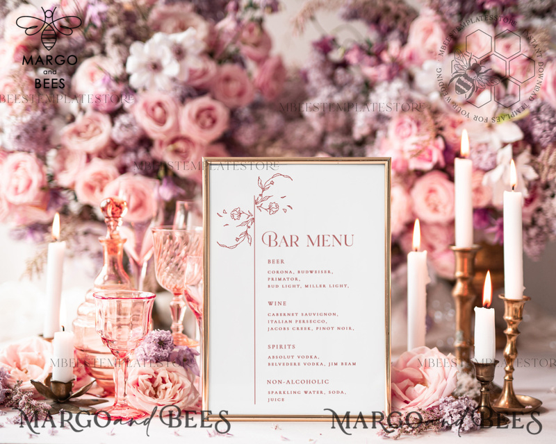 Modern drink bar menu template, Drinks Signs editable, Instant download Modern Table Signs Garden Wedding Menu Sign  Printable, WMin1-0