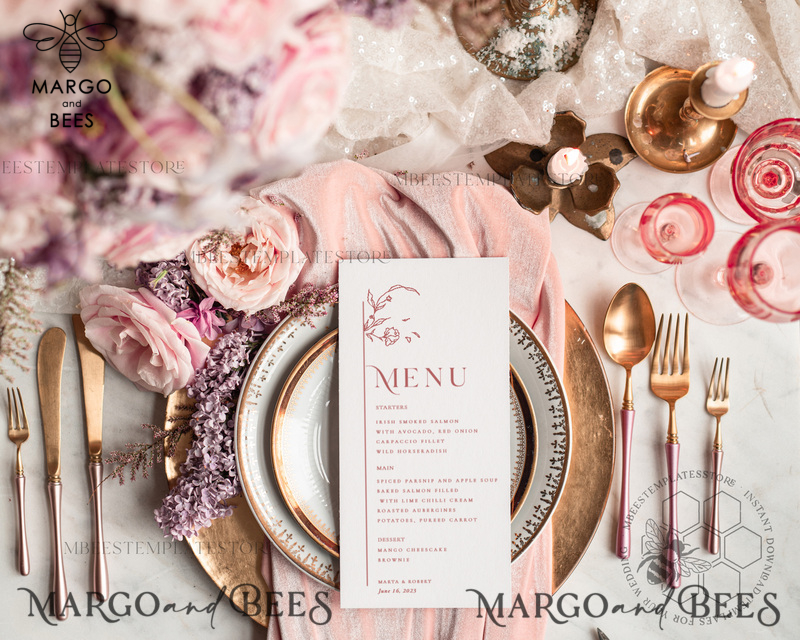 Modern wedding menu template, dinner menus editable, Instant download wedding menus, Garden wedding menu  Printable, WMin1-0