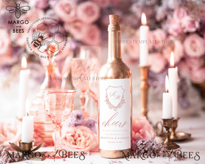 Elegant wine label wedding template, wine label weddings editable, Instant download Modern wine label wedding Garden  Printable, WRoses8-0