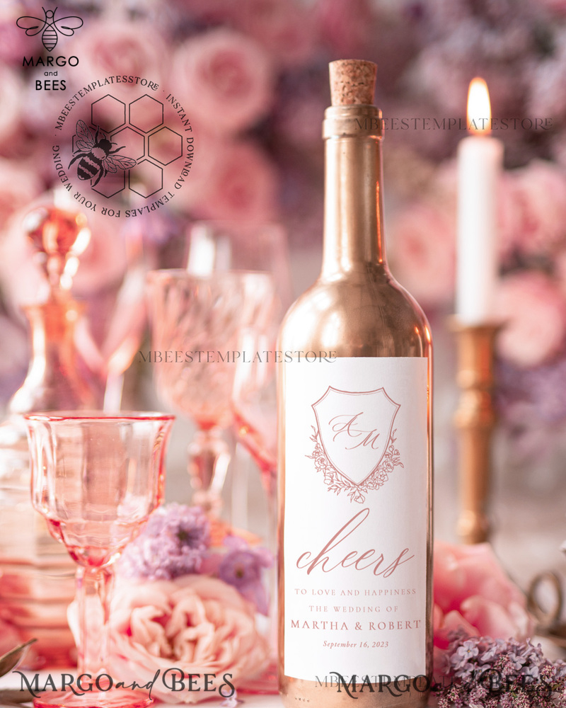 Elegant wine label wedding template, wine label weddings editable, Instant download Modern wine label wedding Garden  Printable, WRoses8-1