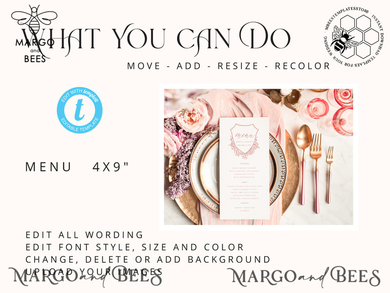 Romantic wedding menu template, dinner menus editable, Instant download Modern wedding menus, Garden wedding menu  Printable, WRoses8-1