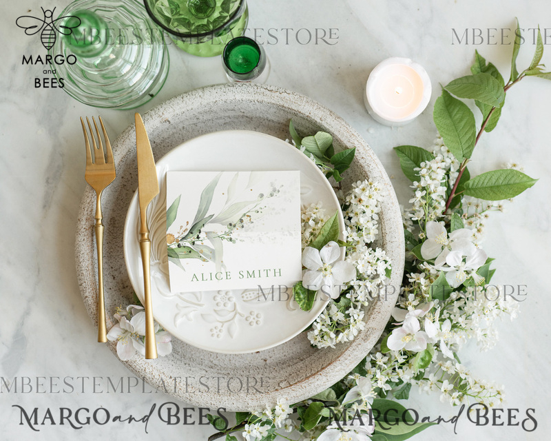 Sage Green escort card template, TENTED Place Cards editable, Instant download Modern place cards, Garden escort cards Printable, WSpr1-0