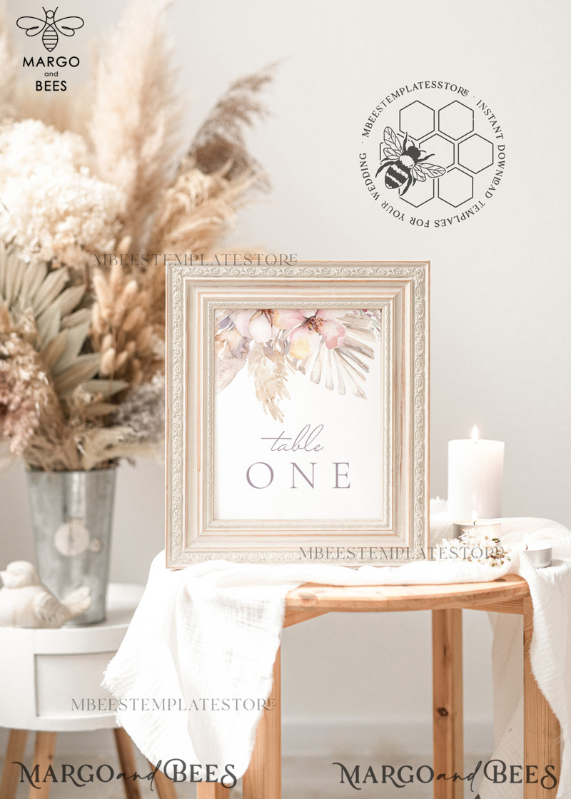 Boho table number template, table numbers editable, Instant download Modern table numbers, Garden table number  Printable, WPam5-0