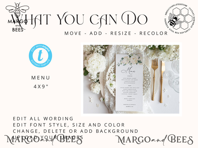 Sage Green wedding menu template, wedding menus editable, Instant download Modern wedding menus, Garden wedding menu Printable, WRoses55-2