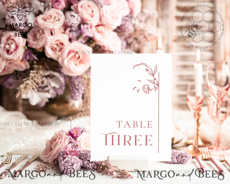 Elegant table number template, table numbers editable, Instant download Modern table numbers, Garden table number  Printable, WMin1-0