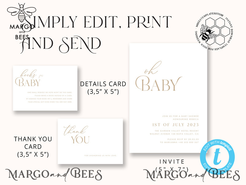 Modern Baby Shower InvitationTemplate, Instant Download Printable Invites Home Printing, Simple Boho baby Boy shower Card Set-5